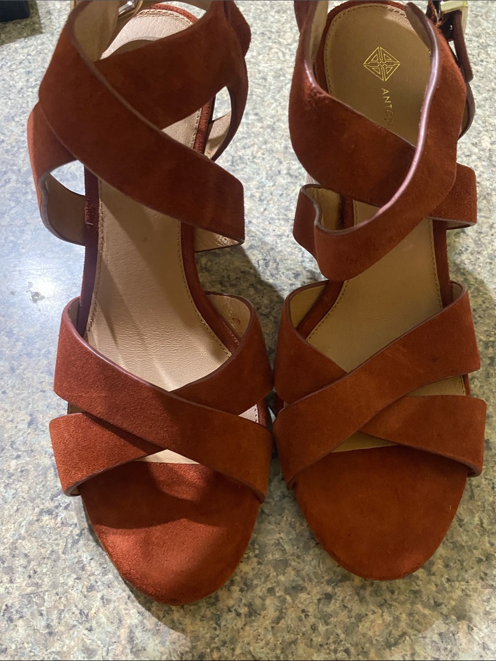 ANTONIO MELANI Rust Suede Crisscross Strap Heels sz 10m
